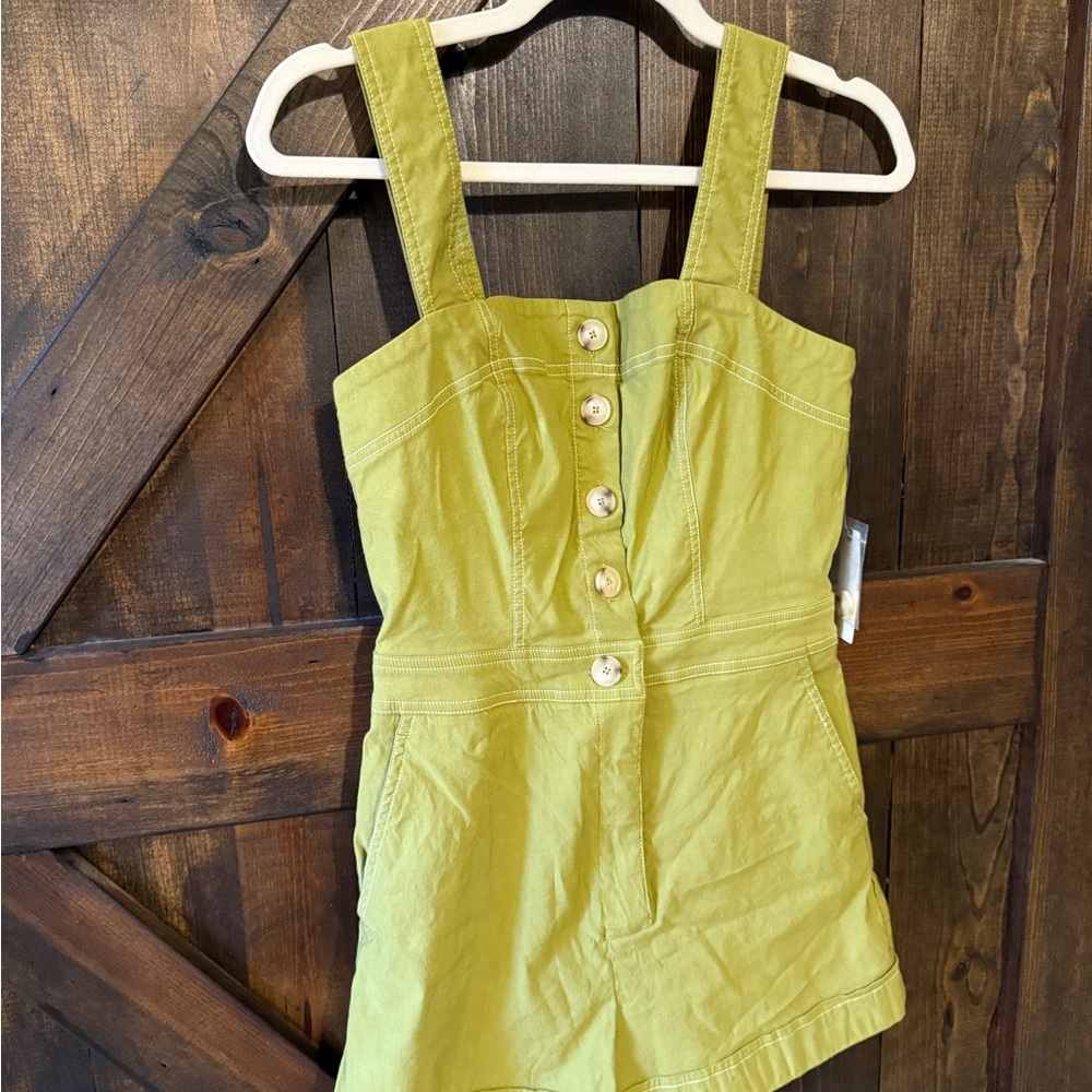 Anthropologie Lime Green Button-Up Romper